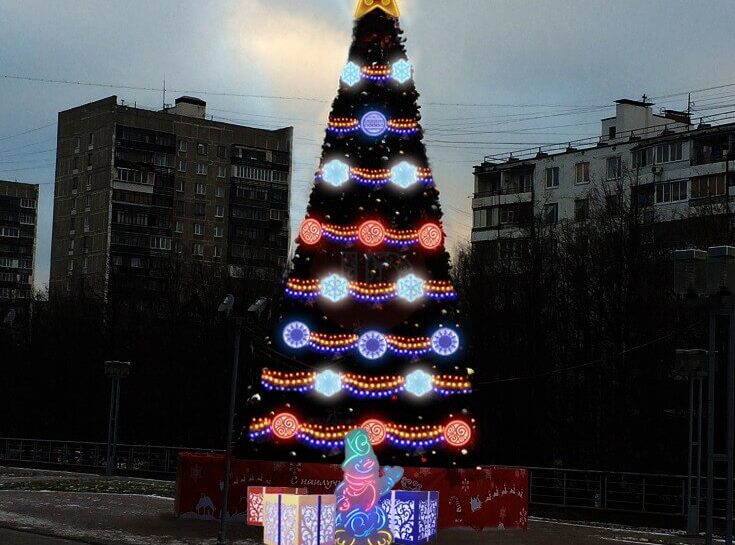 Украшение уличной новогодней елки
