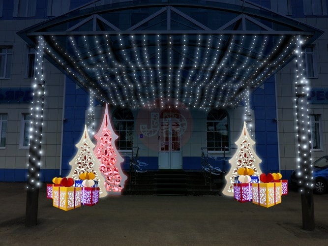 Новогоднее оформление сцены ДК и селького клуба